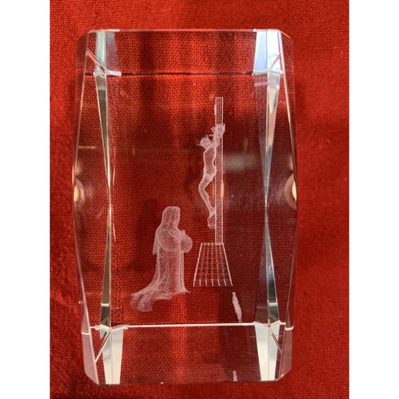 Jesus Cross Mary Laser Etched 3D Crystal Glass Cube Paperweight - Picture 1 of 7